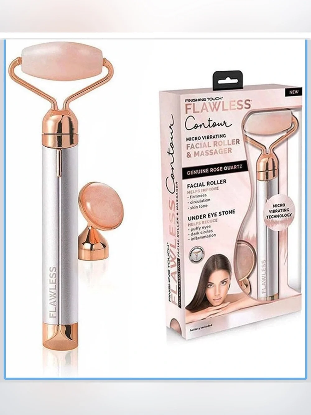 New Flawless Vibrating Facial Roller & Massager - Rose Quartz